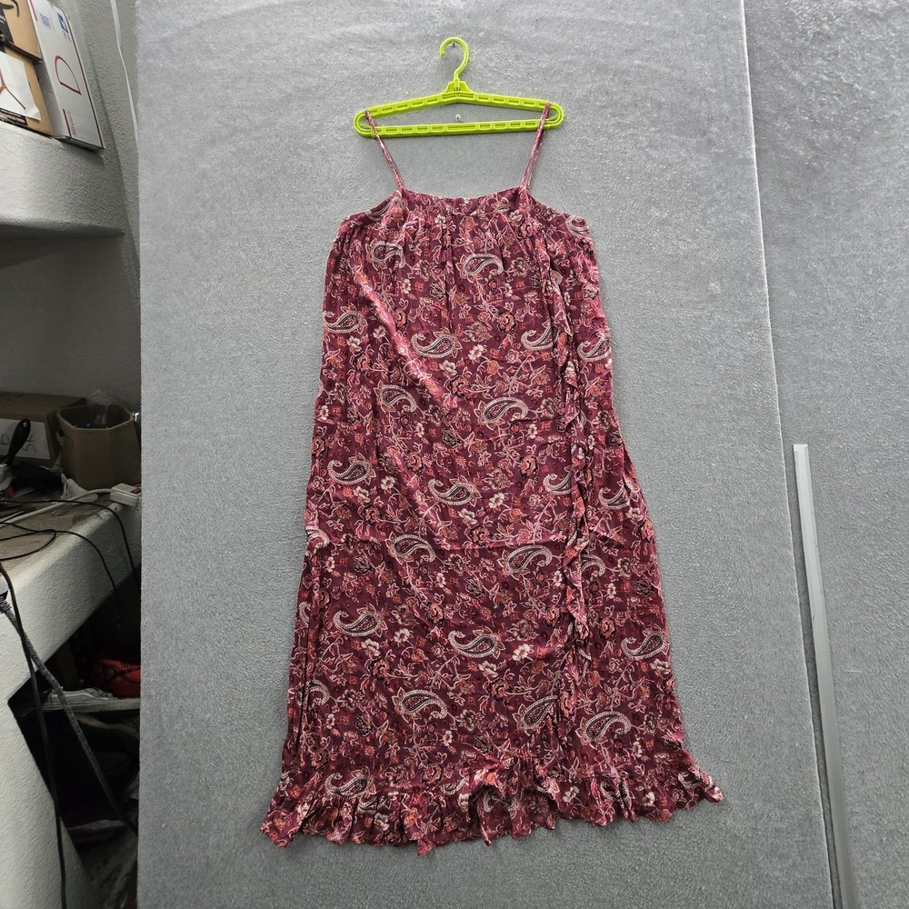Knox Rose Women Dress XL Burgundy Paisley Maxi Boho Cottagecore Ruffle